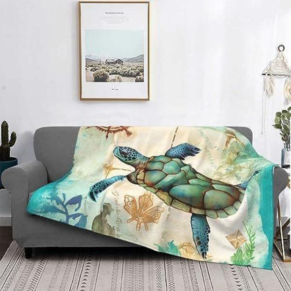 Turtle Blanket Gift Vintage Marine Animal Theme Decorative Flannel Blanket