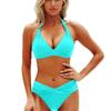 Costume da bagno a due pezzi europeo e americano da donna, colori a contrasto, con laccetto al collo, effetto push-up, vita alta, Bikini sexy