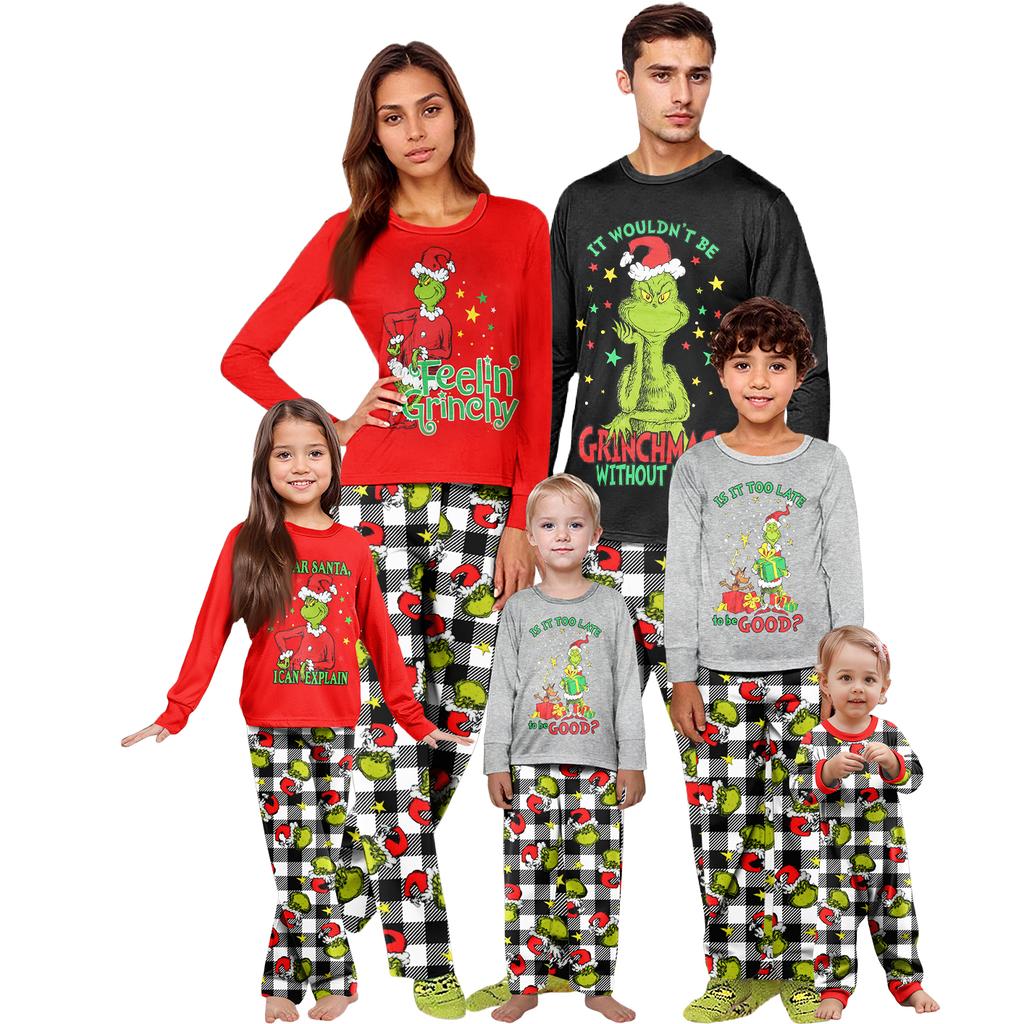 Christmas Print Cute Family Set Pajamas, Home Clothes, Family Set Long Sleeve Top Pants Set