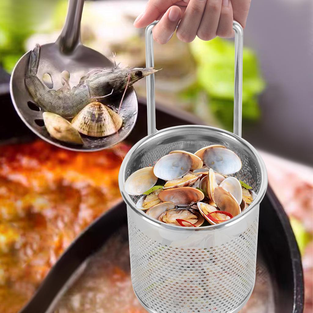 Hot Pot Mesh Net Basket, Stainless Steel Mesh Basket, Hanging Noodle Strainer with Handle for Straining, Draining 3.15 * 6.49 In