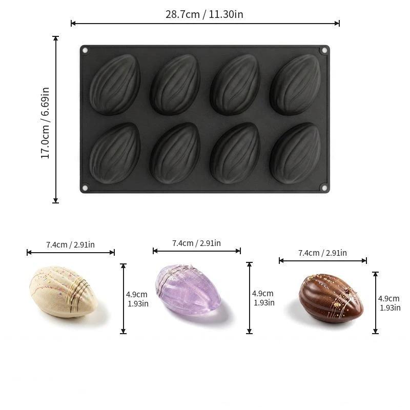 Moldes de Silicona Antiadherentes de 8 Cavidades para Nueces y Almendras Para Hornear Mousse Pastel 3D Molde de Chocolate Molde para Hornear Pastel DIY Accesorios de Cocina