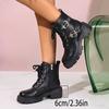 Fashion Women's Chunky Heel Combat Boots Black PU Leather Platform Ankle Boots for Women Fashion Buckle Strap Lace Up Motorcycle Booties