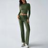 Women's Sports Yoga Long Sleeve T-Shirt Solid Color Pants Set Two Pieces