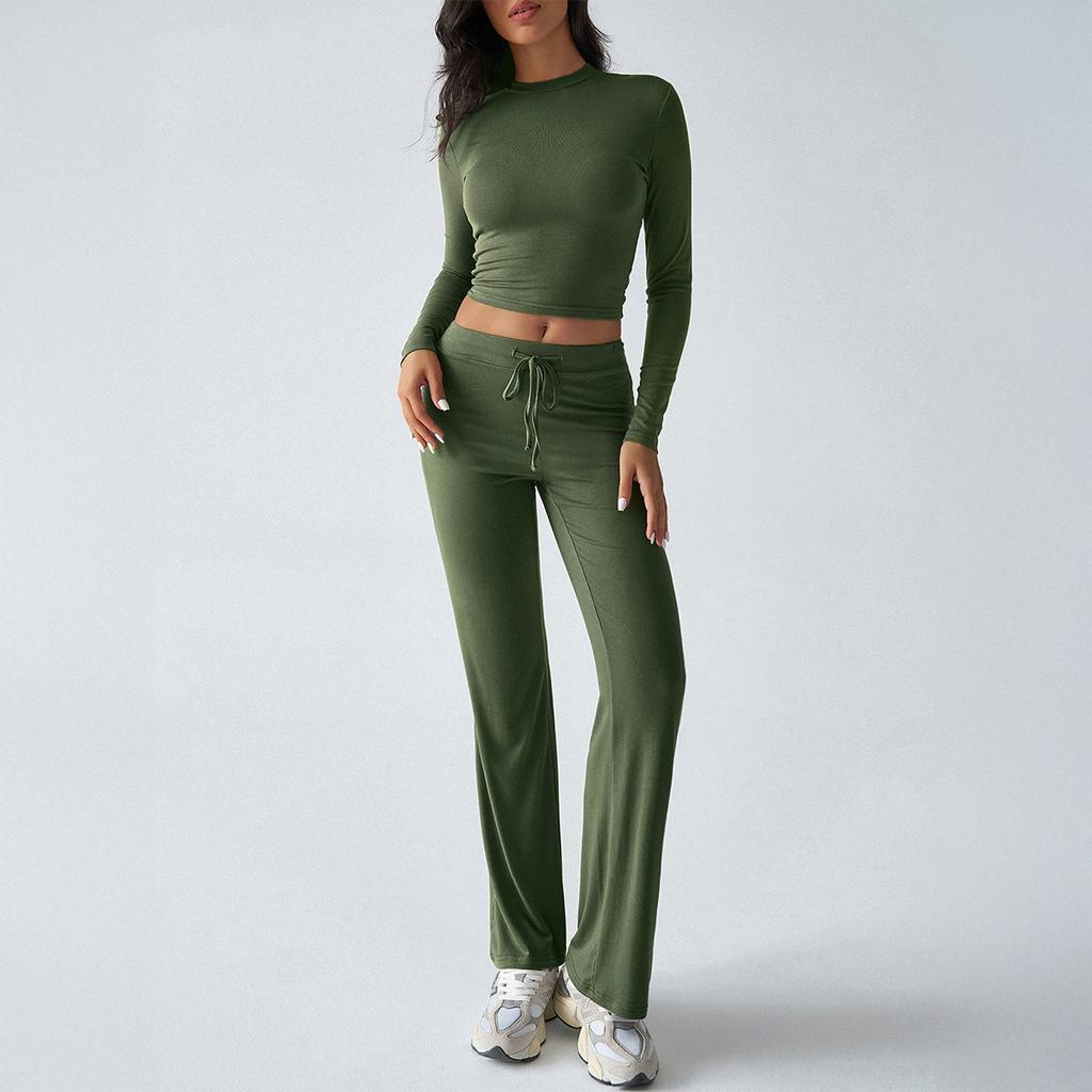 Women's Sports Yoga Long Sleeve T-Shirt Solid Color Pants Set Two Pieces