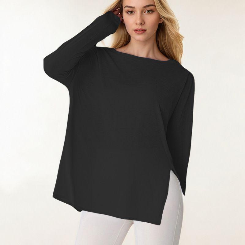 

Loose Side Slit Blouse Thin Breathable High Waist Micro Pull Running Training Workout Clothes Sports Suit Two-piece Set Elastic Gem Grey(Tops) S