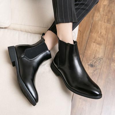 Winter Velvet Warm Martin Boots Men's British Style Short Boots Autumn and Winter Pointed Chelsea Boots High-top Leather Shoes Leather Boots