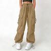 Women's Drawstring Waist Cargo Pants Loose Fit Multi Pocket Trousers with Adjustable Hem for Casual Daily Wear