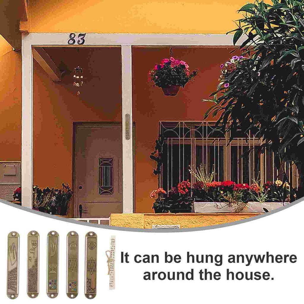 5 Piezas Mezuzá Metal Sagrado Símbolos Judaicos Placa de Bendición Decoración del Hogar Adorno Manualidad de Pared Artículo Religioso Cortina Je