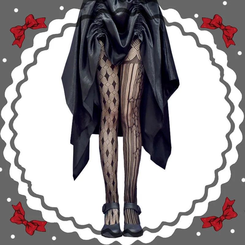 Skull Fishnet Stocking Women's Hollow Garter Bat Gothic Dark Mesh Leggings Lolita JK Tights Halloween Cosplay Pantyhose