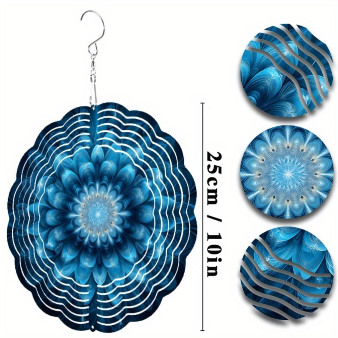 

1 шт. 10-дюймовый подвесной колокольчик ветра с ярким синим и золотым дизайном мандалы - Элегантное садовое искусство для весны и лета, вращающийся на 360° крючок 01A