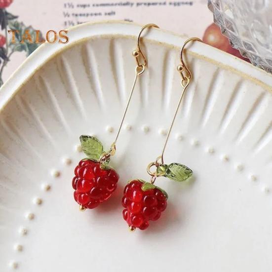 1 Pair Women Earrings Raspberry Artificial Crystal Tassel Hanging Earrings Fruit Hook Earrings Prom Party Dating Ear Jewelry