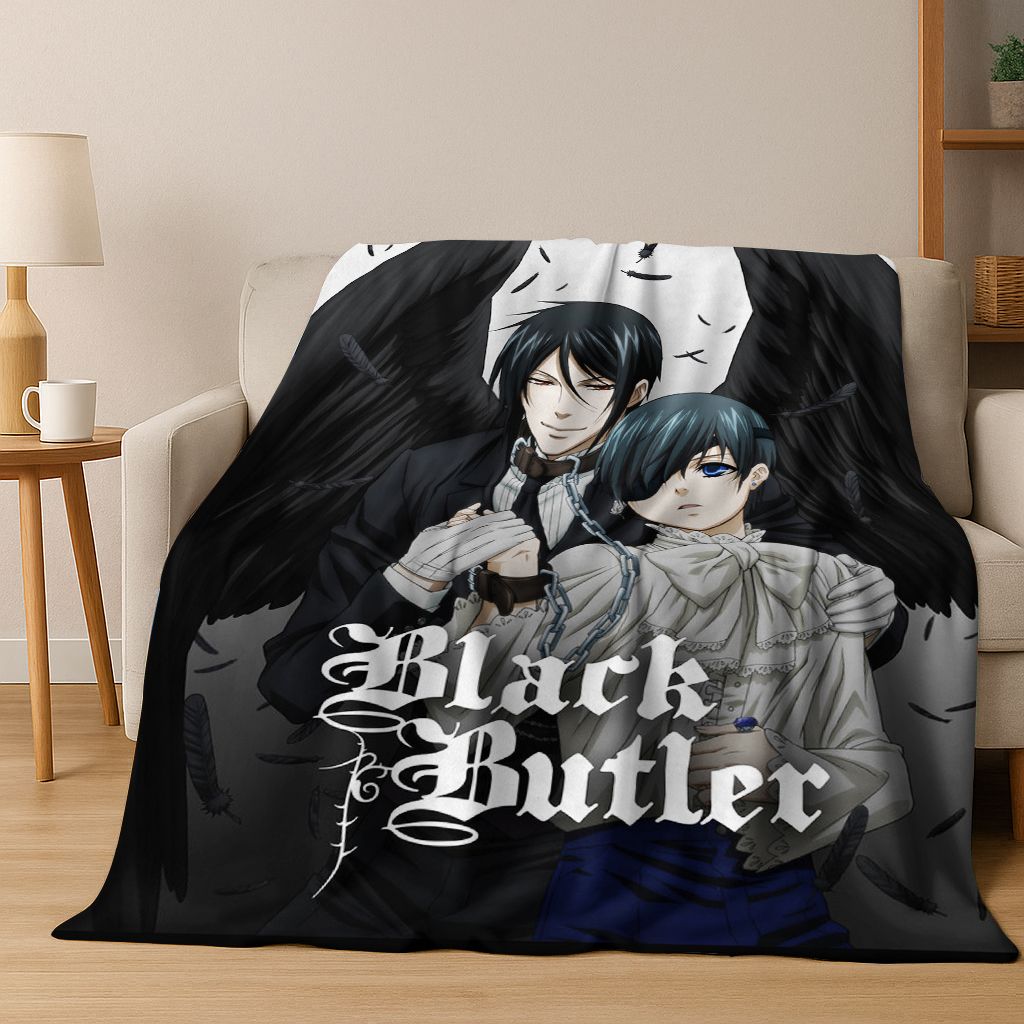 Anime Black Butler Sebastian Ciel Cartoon Cartoon Flannel Blanket,Cozy Soft Throw Blanket for Home Bedroom Bed Sofa Cover Kids