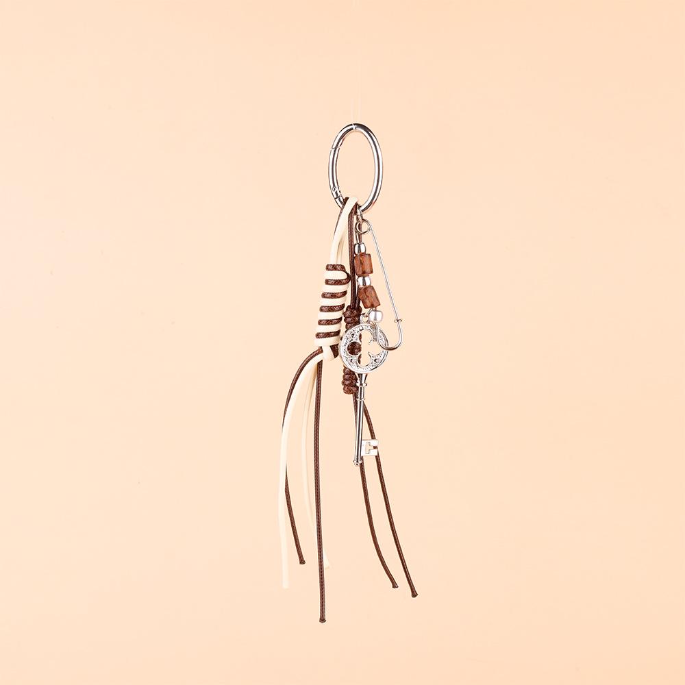 Vintage Miu Styl Přírodní Dřevěný Korálek Pletený Klíčenka Taška Přívěsek & Auto Přívěsek