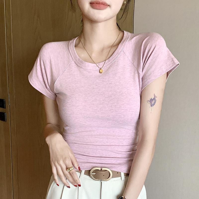 Ladies Summer Short Sleeve Solid Color Bodycon Casual T Shirt Top