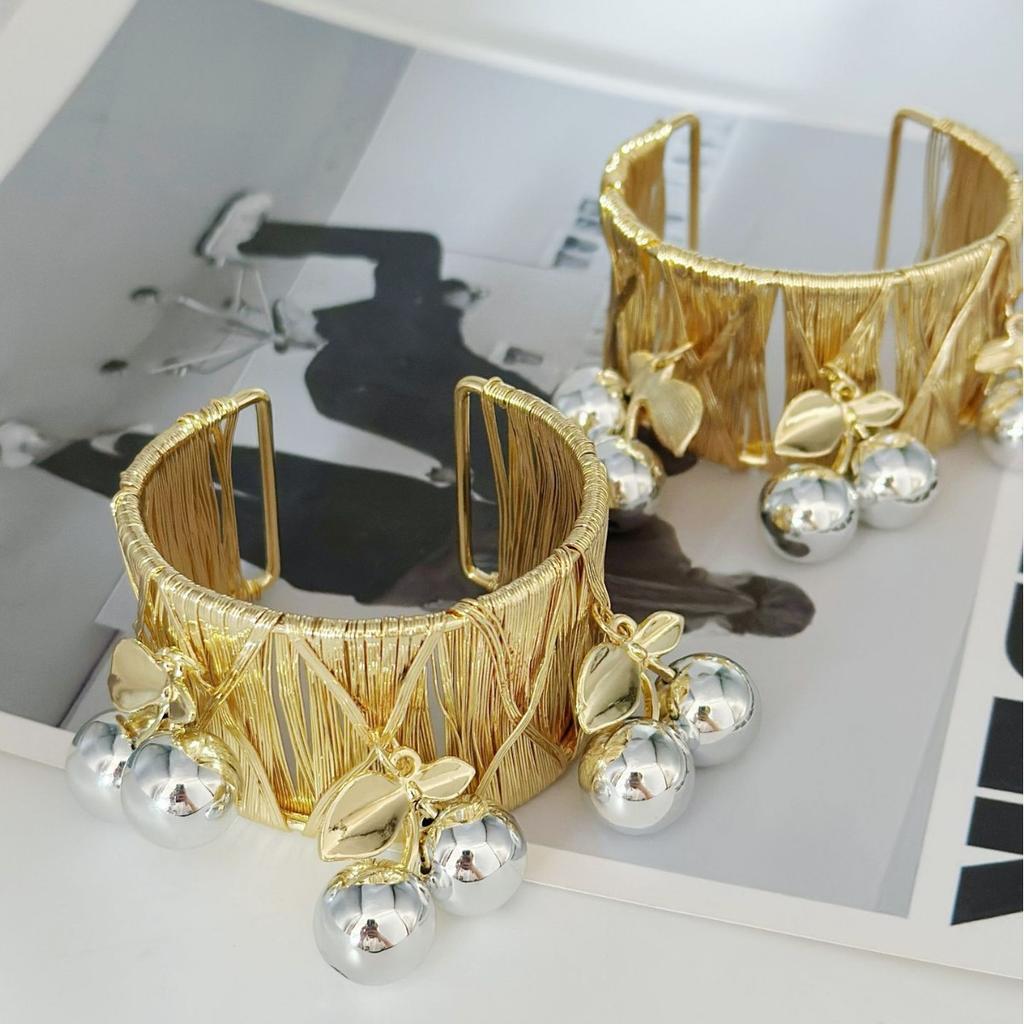 18K Gold And Silver Cherry Wide Open Bracelet Punk Stacked Wear Niche Cherry Bracelet