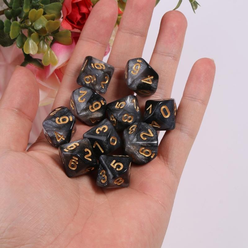 10pieces/set Acrylic Dice Set Polyhedral D10 10 Sided 15mm Dice for RPG Game Gift Party Role Play Game