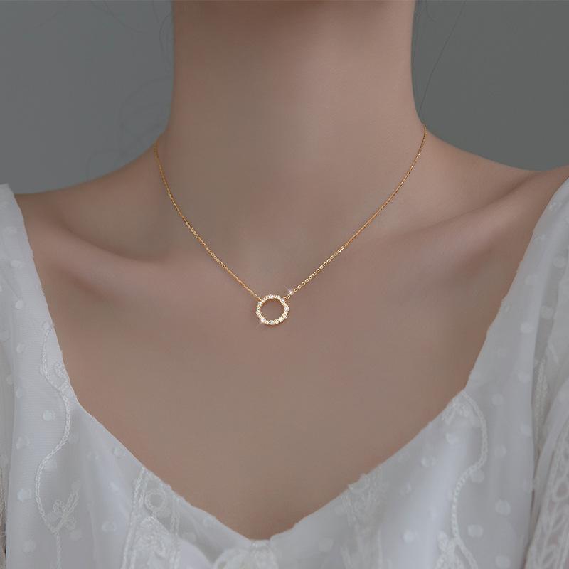 Trend Elegant Crystal Circle Pendant Necklace For Women Fashion Golden Valentine'S Necklaces Party Wedding Jewelry Gifts