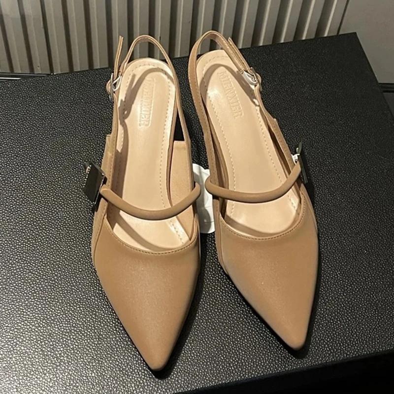 

Fashion New Style Buckle Pointed Toe Sandals for Women Elegant Back Strap Sandalias Woman Spring 2025 Outdoor Office Lady Sandal Mujer 40 коричневый
