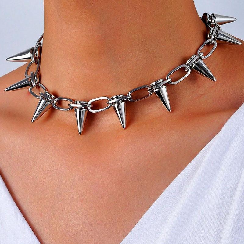 Party Club Short Neck Chain  Accessory Trendy Spike Choker Necklace Punk Style Sharp Rivet Collar Necklace for Women Men