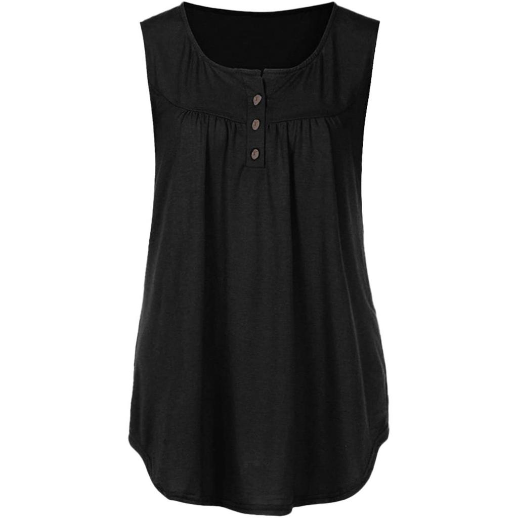 Womens Summer Sleeveless Solid Color Casual Swing Flowy Tank Tops With Buttons