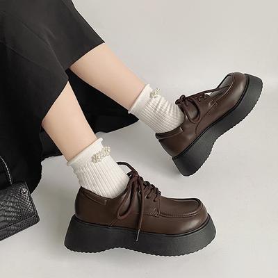 Retro stila mazas ādas kurpes sieviešu rudens 2025 jaunas studentu kurpes ar lielu galvu paaugstinātas britu stila pamata melnas vienvietīgas kurpes