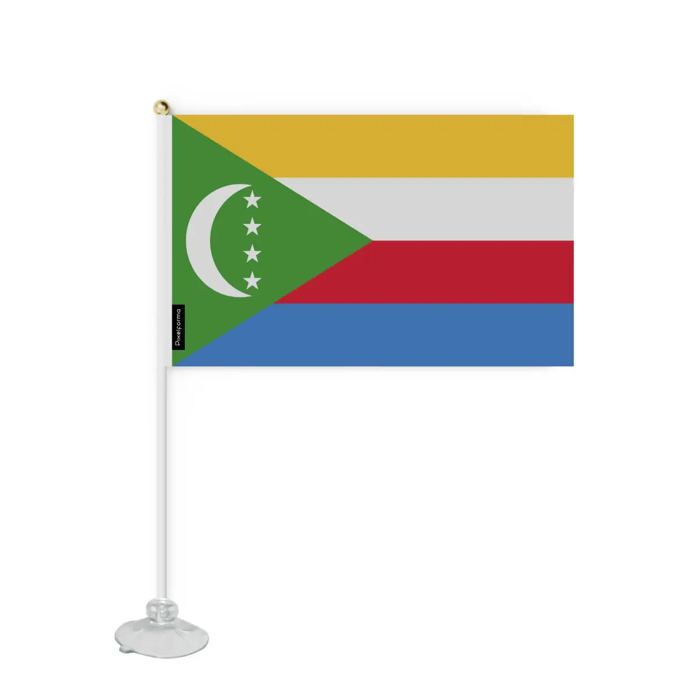 Drapeau Ventouse - Comores - 20 X 30 Cm - Polyester Résistant - Impression Recto/Verso - Multicolore