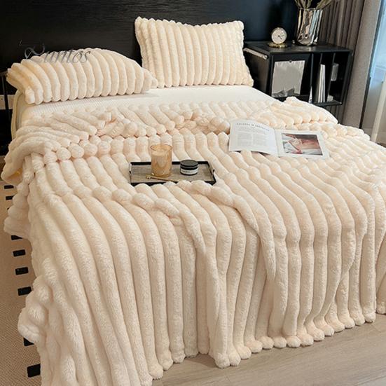 Plush Winter Throw Blanket Faux Rabbit Fur Cozy Fluffy Bubble Soft Warm Thick Furry for Couch Bed Living Room with Stitching