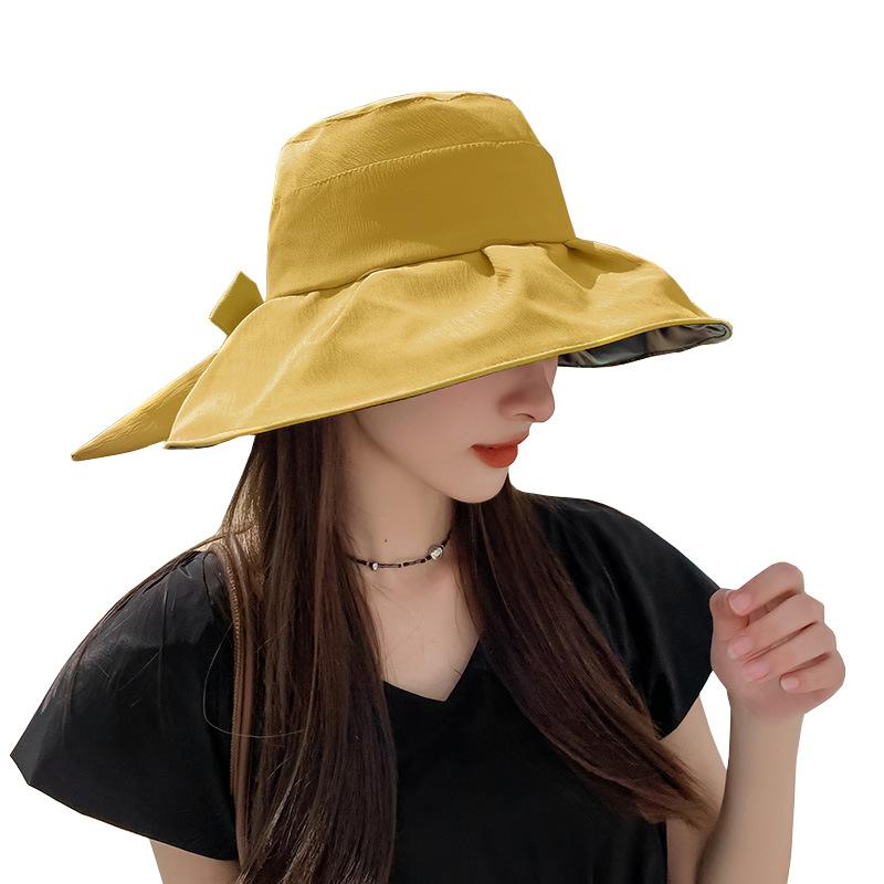 Hat Women's Solid Color Versatile Vinyl Sunscreen Sun Hat Summer Travel Folding Large Edge Sun Hat