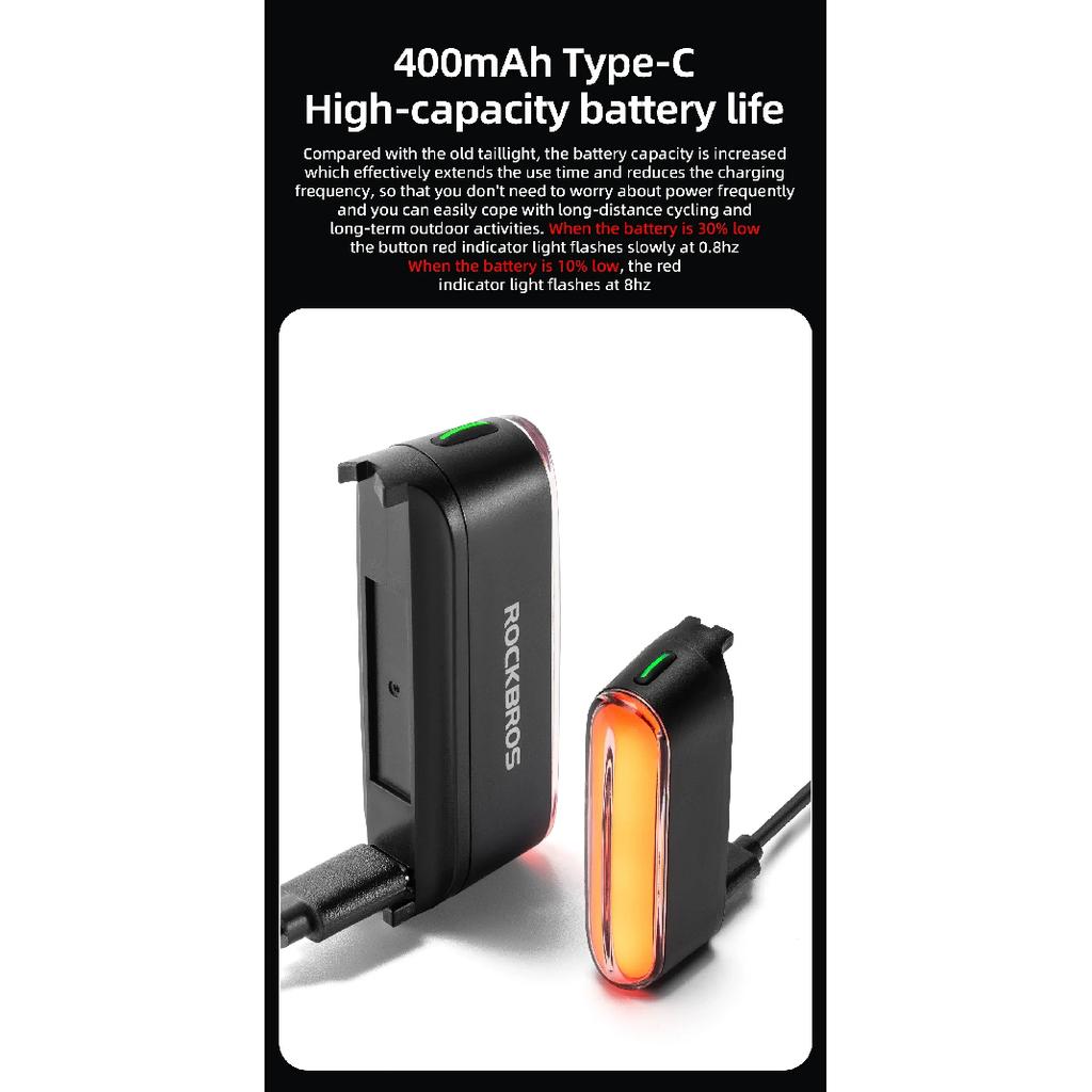 ROCKBROS Intelligentes Start-Stopp Fahrrad-Rücklicht Magnetisches Rücklicht 7 Modi LED Fahrrad-Nachtfahr Ausrüstung Intelligenter Bremsensor