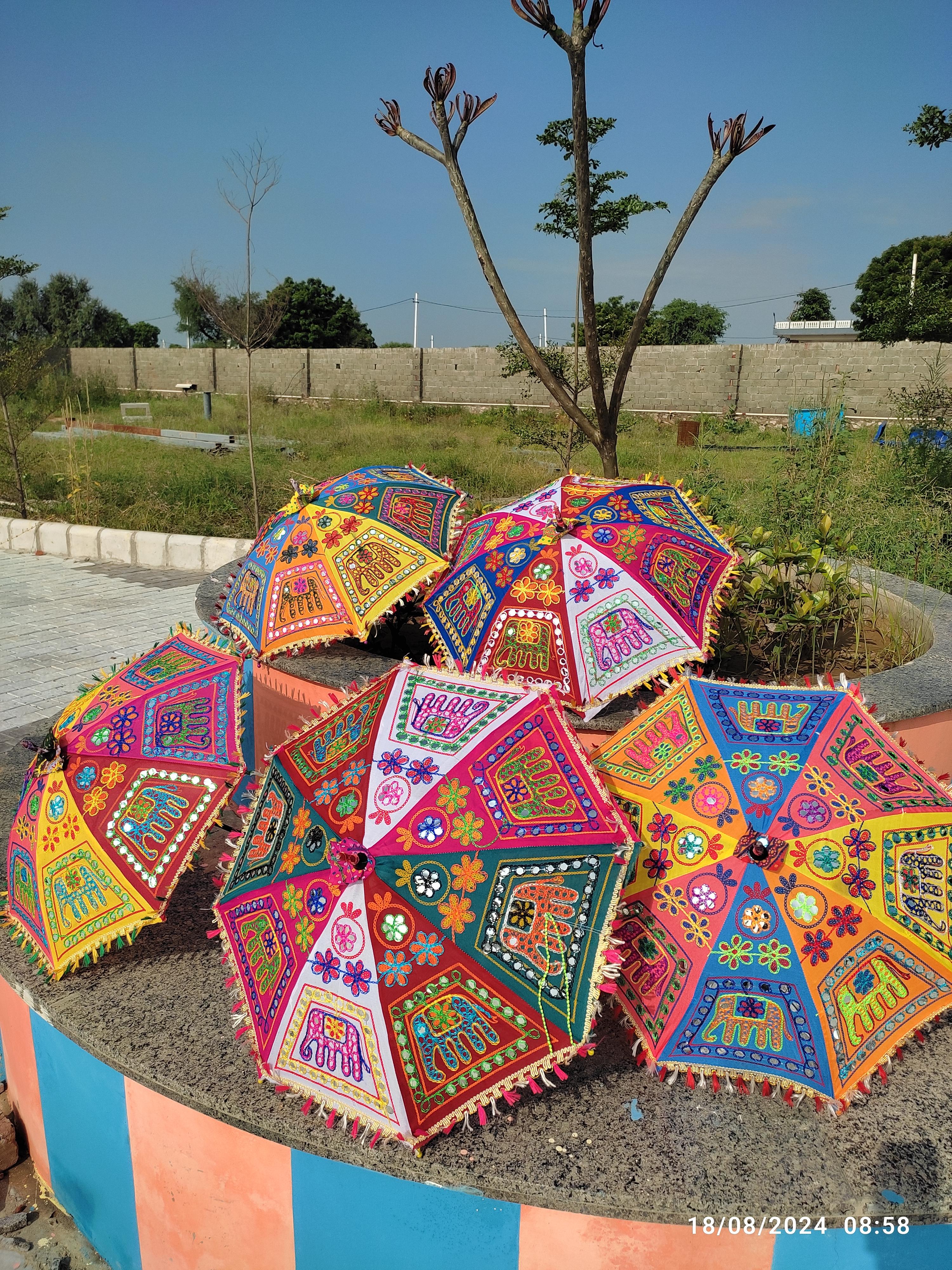 

5 шт. Зонты с узором раджастанского слона, Вышитый хлопковый декоративный зонт, Ручной работы Бохо зонтик, Красочный декор для уличного фестиваля