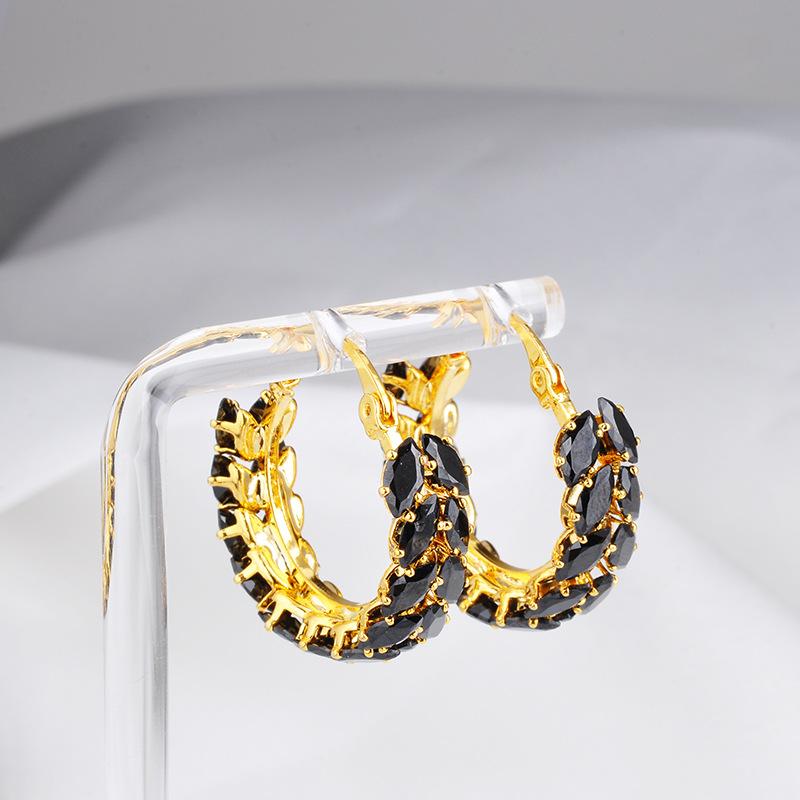 2026 European Gothic Black Zircon Hoop Earrings - Vintage Gold Plated Marquee Crystal Ear Buckles for Women Light Luxury Jewelry