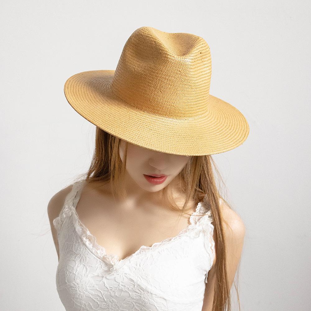 European and American Fashion Casual Hand-woven Papyrus Wide-brimmed Jazz Hat Summer Outdoor Travel Sun Protection Sunshade Straw Hat Tide