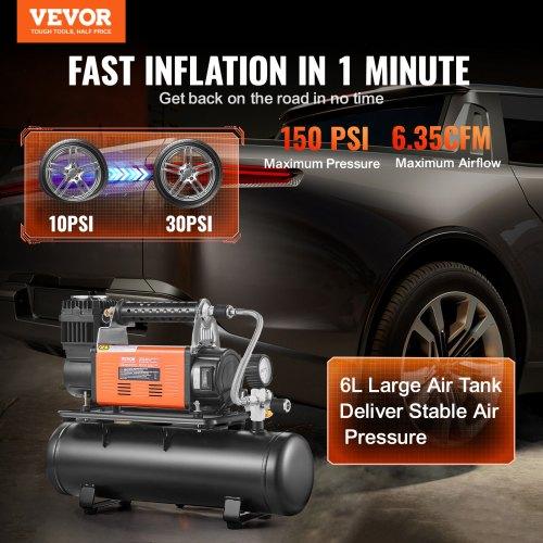 VEVOR 12V Heavy Duty Air Compressor with 6L Tank Kit, 6.35 CFM Portable Tire Inflator
