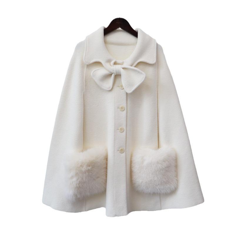 Bow knitted double-sided woolen coat cape autumn and winter new high-end sweater jacket women