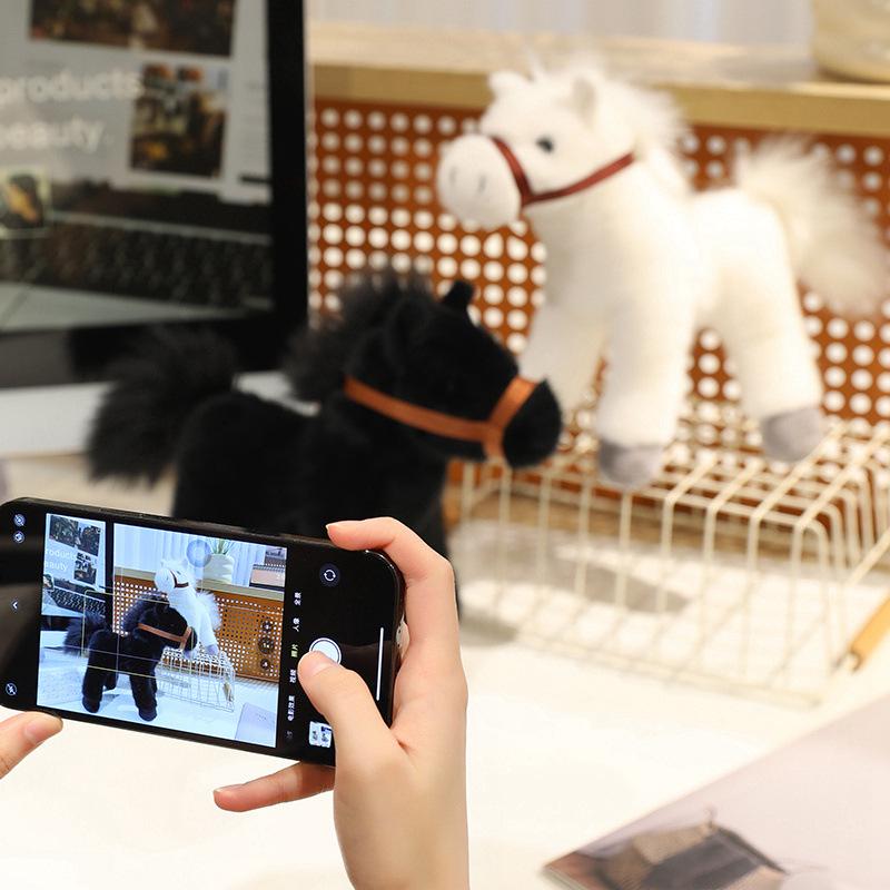 Cross-border Simulation Plush Pony: White Dragon, Black Horse, White Horse Dolls - Gift for Boys and Children
