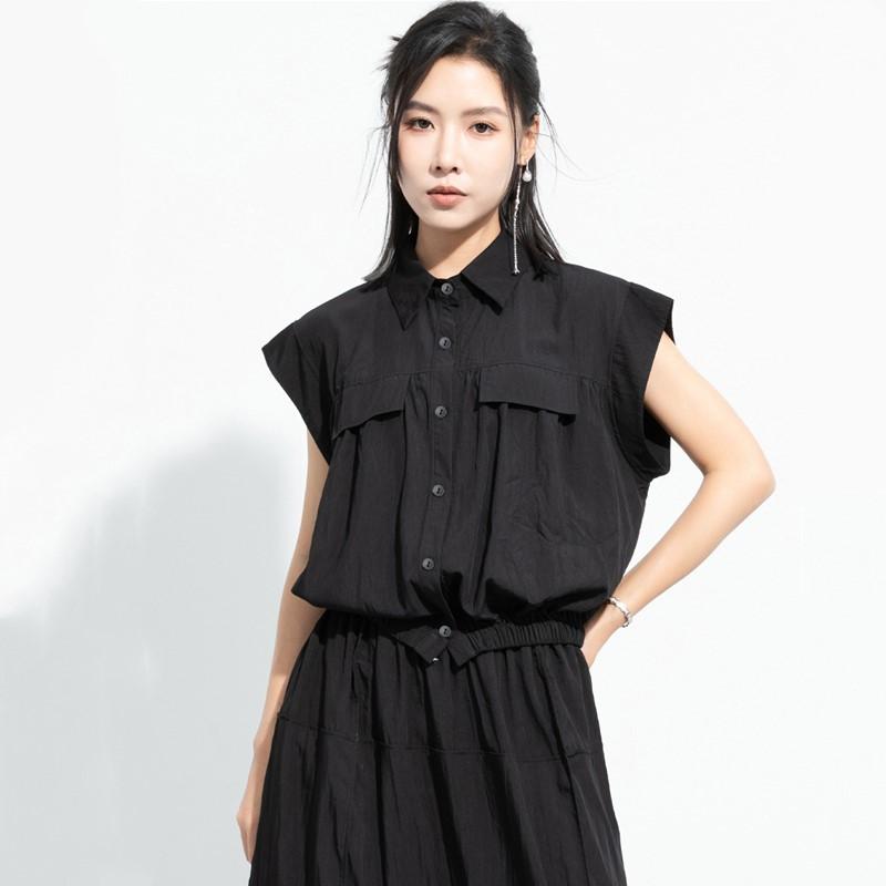 

Short sleeve oversized Black vintage shirts & blouses for blouse Casual loose summer Crop tops women button up shirt