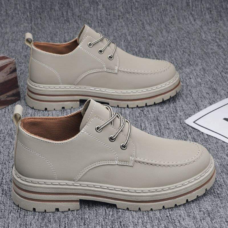 Tooling Men's Shoes Autumn New Black Casual Versatile Leather Shoes Low-top Thick-soled Heightening Labor Insurance Shoes Wear-resistant Martin Boots