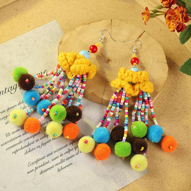 Bohemian retro earrings vacation long contrasting tassel personality temperament earrings women