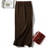 Qooth Women's Knit Pencil Skirt Mid Length Bodycon Slit Hem Fall Winter Fashion QT2783