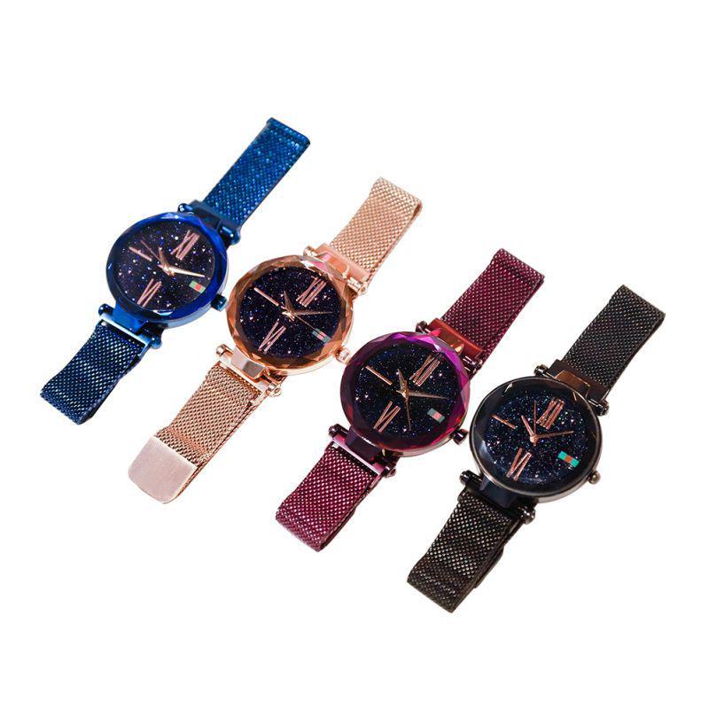 Stylish Women's Prismatic Glass Starry Sky Stainless Steel Bracelet Quartz Wrist Watch
