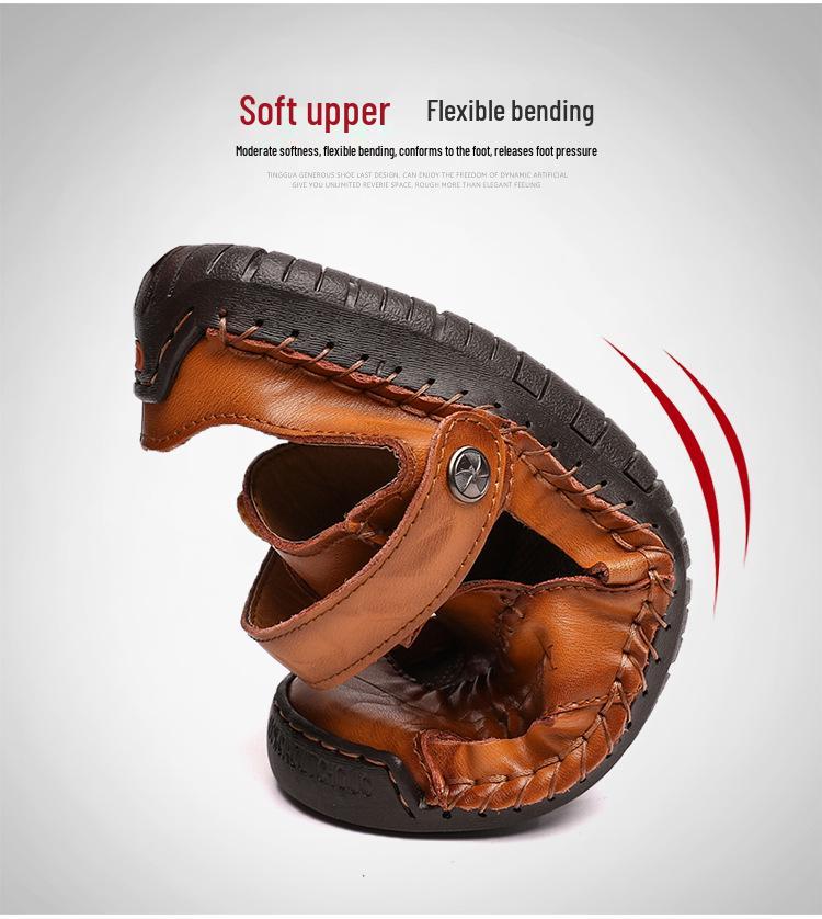 2025 Men's Toe-Loop Leather Sandals: Casual, Breathable Dual-Use Summer Sports Shoes