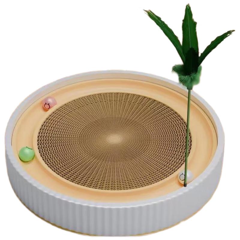 Junchu Corrugated Cat Scratch Bowl & Bed with Teaser