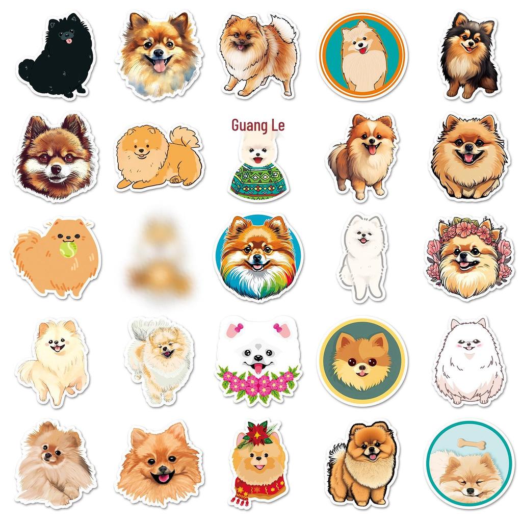 50 Pomeranian Dog Stickers: Cute Hand-Painted Puppy Decorations for Journals and Milk Tea Cups
