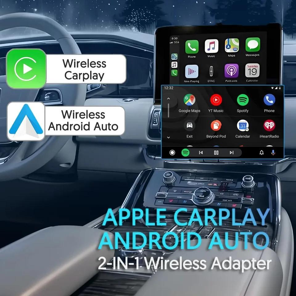2 In 1 Wired To Wireless Carplay Adapter for IOS Android Wi-Fi 6 Bluetooth 5.4 Auto Smart USB Dongle Plug and Play Carplay Wireless Adapter