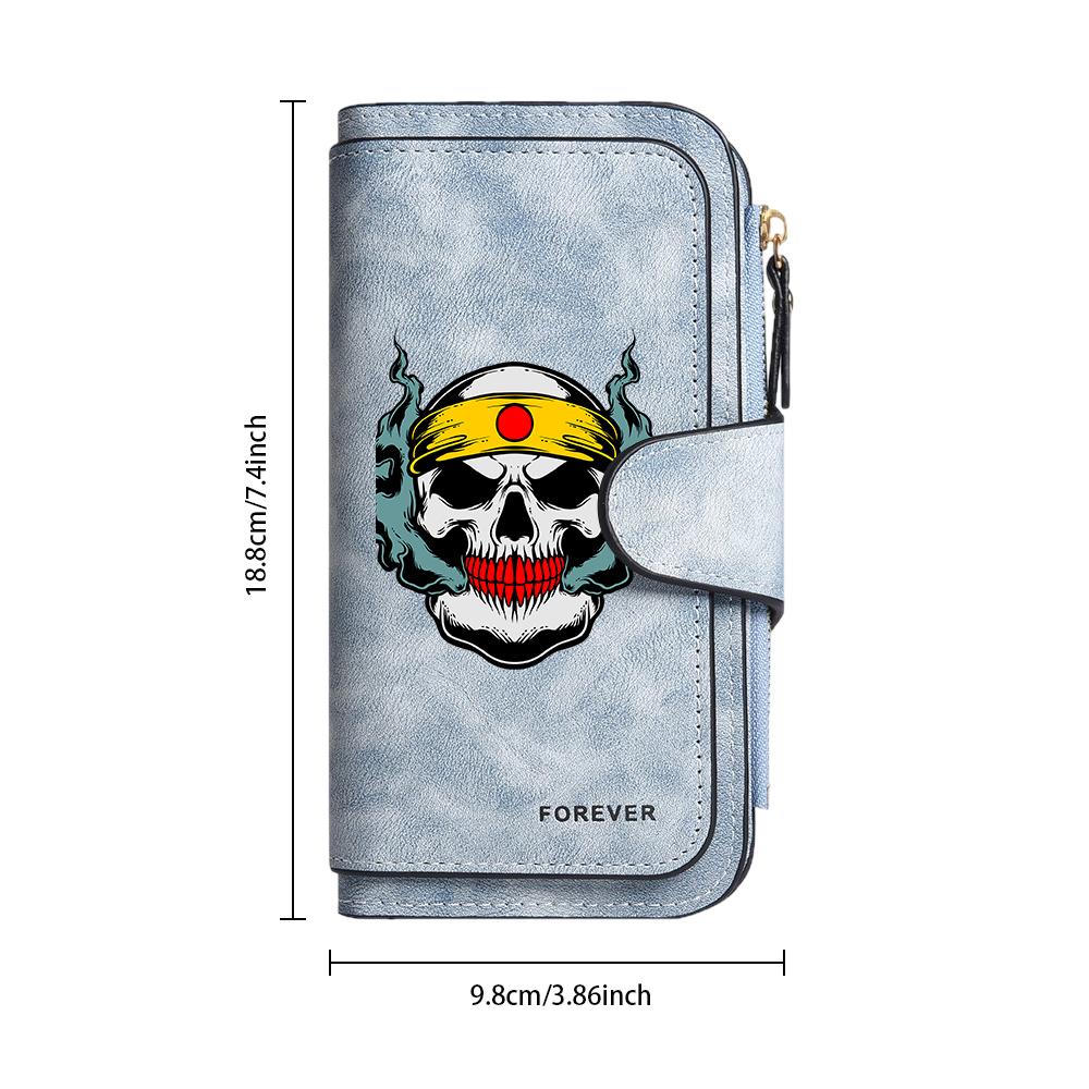 Gothic Skull Print Wallet Casual Portable Multi Card Slot Vintage Long Purse