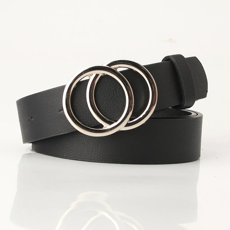 New Women's Cross-border Trend Double-circle Buckle Belt, Fashionable and Simple Women's Ins Wind Width Belt