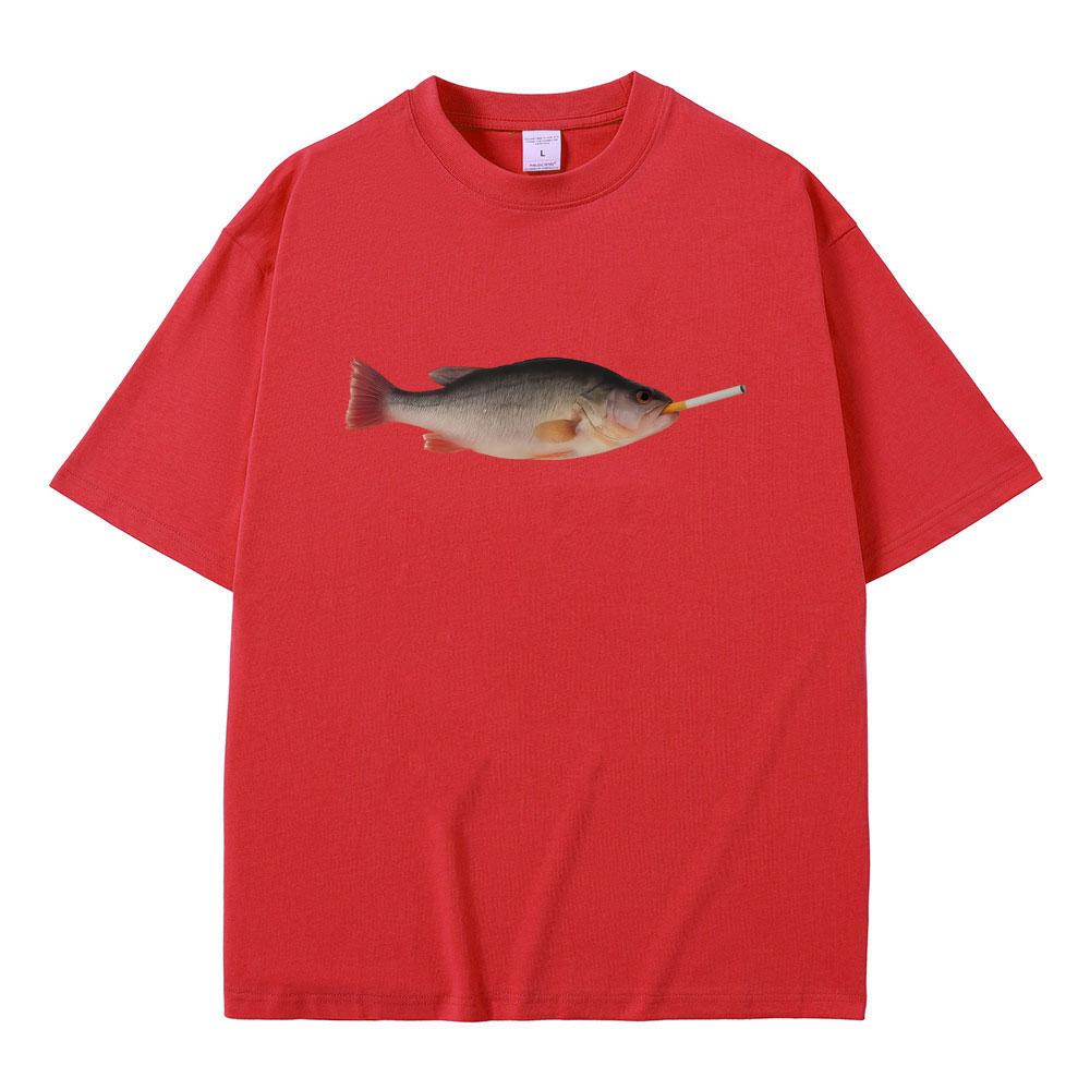 Fish Smoking Funny Vertebrata Printed Lovers Meme Tshirts Women Casual Vintage Women Short Sleeve Tshirt Causal Clothing