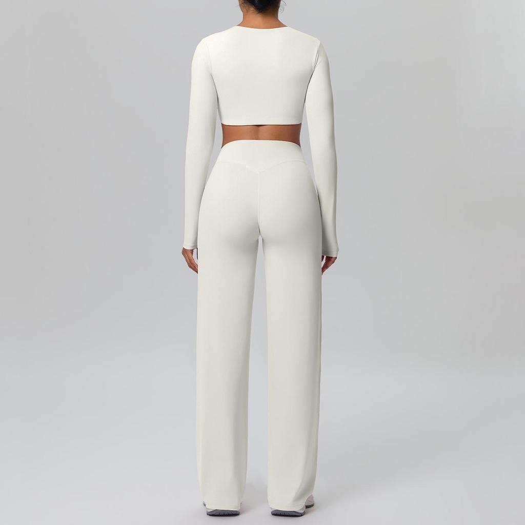Cross-New Tight Sportswear Set: Chest-Pad Top & High-Waist Wide-Leg Pants for Running, Fitness & Yoga
