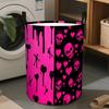 1pc Laundry Basket, Pink And Black Heart-Shaped Skull Design. Open Top, Suitable for Halloween Decoration, Living Room, Bedroom Storage, Laundry Baske