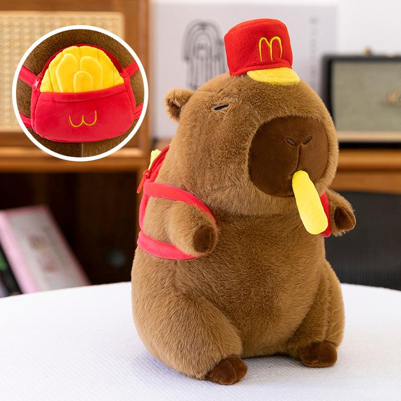 Milk tea cup red hat kapibara doll doll toast turtle backpack capybara ugly cute rag doll throw pillow